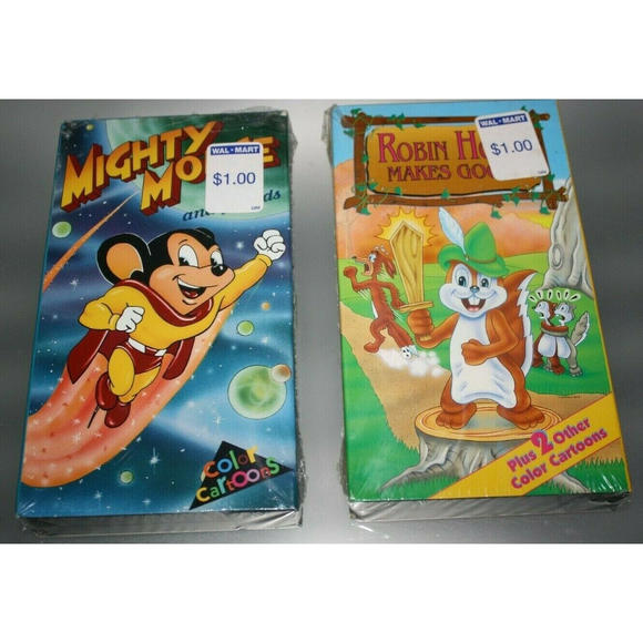 Set of 2 Vintage VHS Mighty Mouse & Robin Hood Makes Good New - Picture 1 of 3